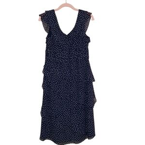 Adrianna Papell Womens  BLack White  polka dot ruffle  Midi dress Sz 4 Chiffon